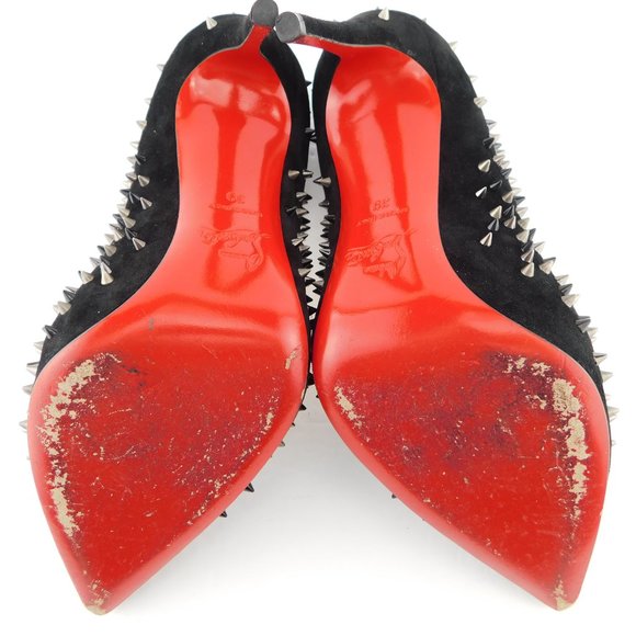 CHRISTIAN LOUBOUTIN Black Spike Suede Leather Heel Pumps 39 - Picture 8 of 10